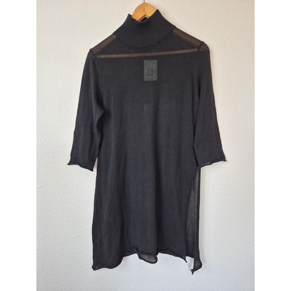 Peruvian Connection Black Colmar Tunic Pima Cotton Knit Size Medium NWT Sheer
